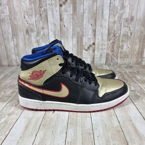 Jordan Mid Top Sneakers Black Gold Red‎ Trim Athletic Shoes Size 11.5